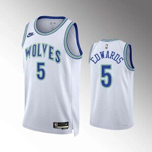 5 Anthony Edwards White Blue Stitched Jersey